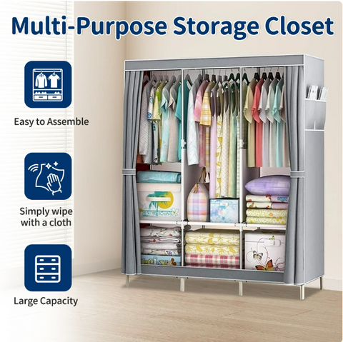 HioHa Portable Closet Storage Organizer Clothes Wardrobe Shoe Clothing Rack Shelf Dustproof Non-woven Fabric,Quick and Easy to Assemble 67*18*50 Inch