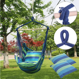 HioHa Hammock Chair, Hanging Rope Swing Max 264 lbs with Anti-Slip Grooves, Hanging Chair Relax Cotton Weave with 2 Cushions, for Indoor/Outdoor Home Yard Garden(Seaside Stripe)