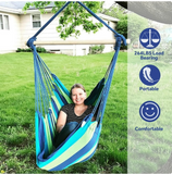 HioHa Hammock Chair, Hanging Rope Swing Max 264 lbs with Anti-Slip Grooves, Hanging Chair Relax Cotton Weave with 2 Cushions, for Indoor/Outdoor Home Yard Garden(Seaside Stripe)