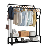 HioHa Clothes Rack, Double Rail Clothing Drying Rack with 2-Tier Shelf, Heavy Duty Garment Rack with Coat/Hat Hanging Hooks, Black