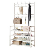 HioHa Coat and Shoe Rack, 24x10x61 inch Hall Tree for Entryway with 4-Tier Storage Shelves,Storage Organizer with 8 Hooks for Bedroom, Hallway, Office, White