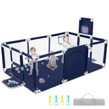 Extra Large Baby Playpen, Big Play Pens for Babies and Toddlers, Gap-Free, Climb-Proof Baby Playards for Indoor Fun, Baby Gate Playpen with Zippered Door and Storage Bag(Blue)