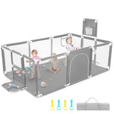 Extra Large Baby Playpen, Big Play Pens for Babies and Toddlers, Gap-Free, Climb-Proof Baby Playards for Indoor Fun, Baby Gate Playpen with Zippered Door and Storage Bag(Gray)