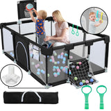 HioHa Large Baby Playpen, Big Playard with Basketball Hoop, Portable Play Yard Baby Fences with Storage Bag for Infant Toddler