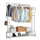 HioHa Clothes Rack, Double Rail Clothing Drying Rack with 2-Tier Shelf, Heavy Duty Garment Rack with Coat/Hat Hanging Hooks, White