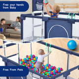 HioHa Large Baby Playpen, Big Playard with Basketball Hoop, Portable Play Yard Baby Fences with Storage Bag for Infant Toddler