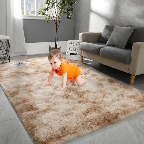 HioHa Area Rugs, 10ftx8ft Shaggy Area Rugs for Living Room Bedroom, Soft Fluffy Rugs& Plush Decorative Rug for Indoor Home Floor Carpet Mat Light Khaki