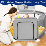 HioHa Baby Playpen, Baby Playard with Basketball Hoop, Portable Hexagon Play Yard Baby Fences for Infant Toddler