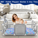 Extra Large Baby Playpen, Big Play Pens for Babies and Toddlers, Gap-Free, Climb-Proof Baby Playards for Indoor Fun, Baby Gate Playpen with Zippered Door and Storage Bag(Gray)