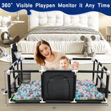 Extra Large Baby Playpen, Big Play Pens for Babies and Toddlers, Gap-Free, Climb-Proof Baby Playards for Indoor Fun, Baby Gate Playpen with Zippered Door and Storage Bag,Black