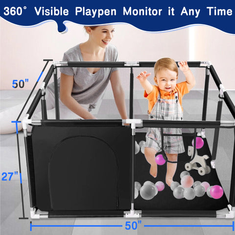 Baby Playpen, Outdoor Play Yard, Portable Play Yard 4-Panel- Baby Safety Playpen for Infant Toddler Black