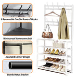 HioHa Coat and Shoe Rack with 4-tier Shelves and 8 Hooks, Black