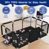 Extra Large Baby Playpen, Big Play Pens for Babies and Toddlers, Gap-Free, Climb-Proof Baby Playards for Indoor Fun, Baby Gate Playpen with Zippered Door and Storage Bag,Black