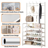 HioHa Coat and Shoe Rack, 24x10x61 inch Hall Tree for Entryway with 4-Tier Storage Shelves,Storage Organizer with 8 Hooks for Bedroom, Hallway, Office, White