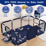 Extra Large Baby Playpen, Big Play Pens for Babies and Toddlers, Gap-Free, Climb-Proof Baby Playards for Indoor Fun, Baby Gate Playpen with Zippered Door and Storage Bag(Blue)