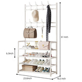 HioHa Coat and Shoe Rack, 24x10x61 inch Hall Tree for Entryway with 4-Tier Storage Shelves,Storage Organizer with 8 Hooks for Bedroom, Hallway, Office, White