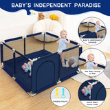 Baby Playpen, Outdoor Play Yard, Portable Play Yard 4-Panel- Baby Safety Playpen for Infant Toddler Blue