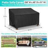 LCGOD Patio Sofa Cover Waterproof, Outdoor 2-Seater Loveseat Cover, Lawn Patio Furniture Cover, Heavy Duty Outdoor Couch Cover with Handle, 58" W x 40" D x 31" H