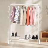 HioHa Clothes Rack, Clothing Drying Rack with Bottom Storage Shelf, Heavy Duty Garment Rail with Coat/Hat Hanging Hooks, White