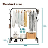 HioHa Clothes Rack, Clothing Drying Rack with Bottom Storage Shelf, Heavy Duty Garment Rail with Coat/Hat Hanging Hooks, Black