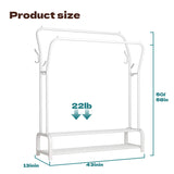 HioHa Clothes Rack, Double Rail Clothing Drying Rack with 2-Tier Shelf, Heavy Duty Garment Rack with Coat/Hat Hanging Hooks, White